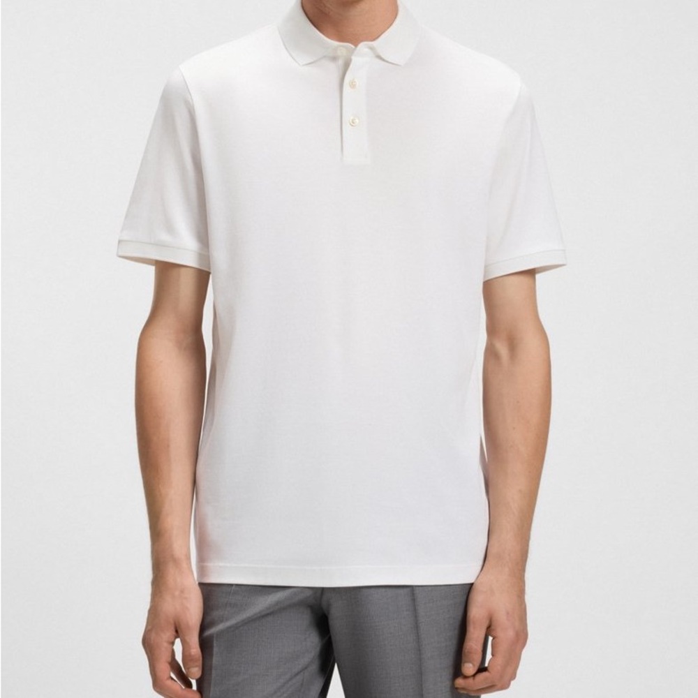 NWOT Boss‎ Mercerised Classic Cotton White Polo Shirt Medium Basic Office Preppy